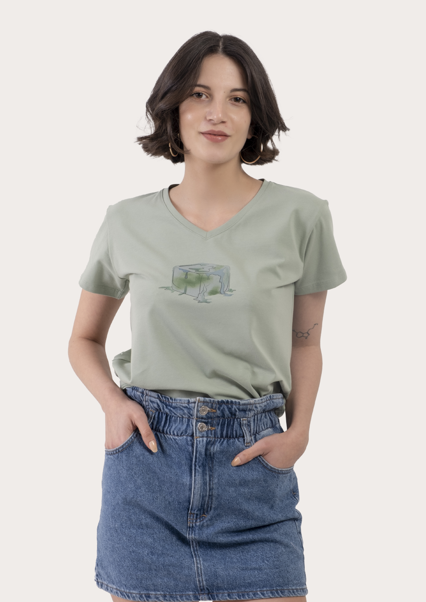 Küresel Isınma Buz Küpü Baskılı T-Shirt