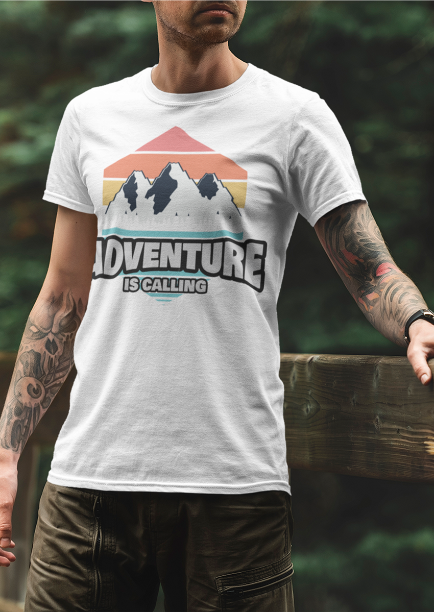 Adventure is Calling baskılı Beyaz Bisiklet yaka Erkek T-shirt 