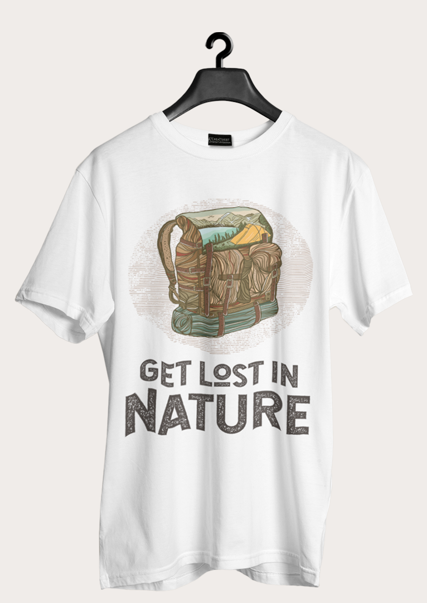 Get Lost In Nature baskılı Beyaz Bisiklet yaka Erkek T-shirt 