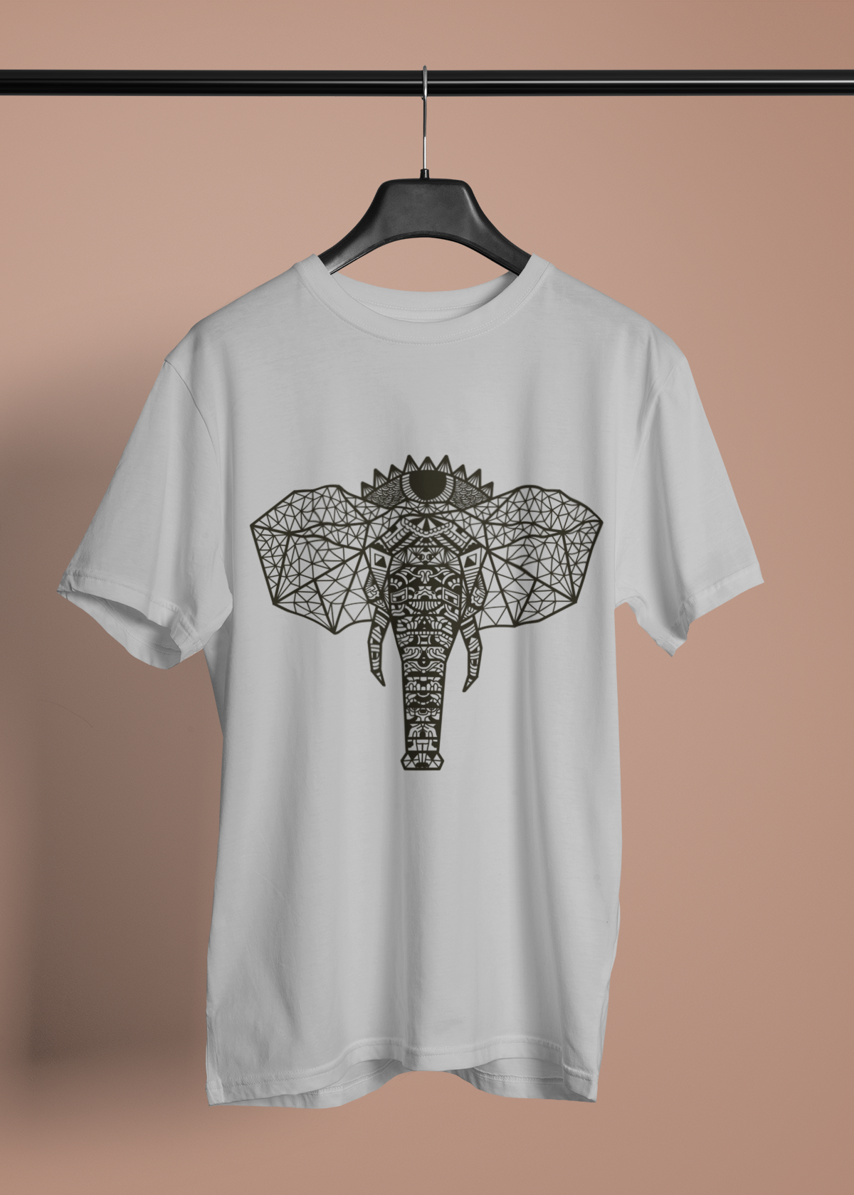 Elephant Baskılı bisiklet Gri Yaka T-shirt 