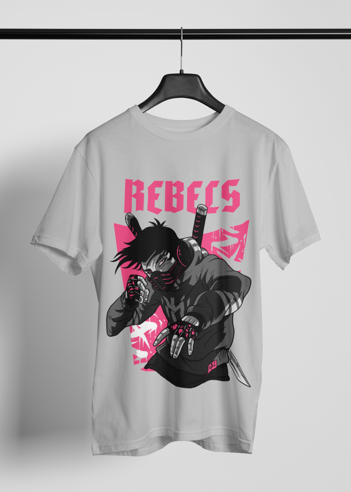 Rebel Anime  baskılı Bisiklet yaka gri T-shirt