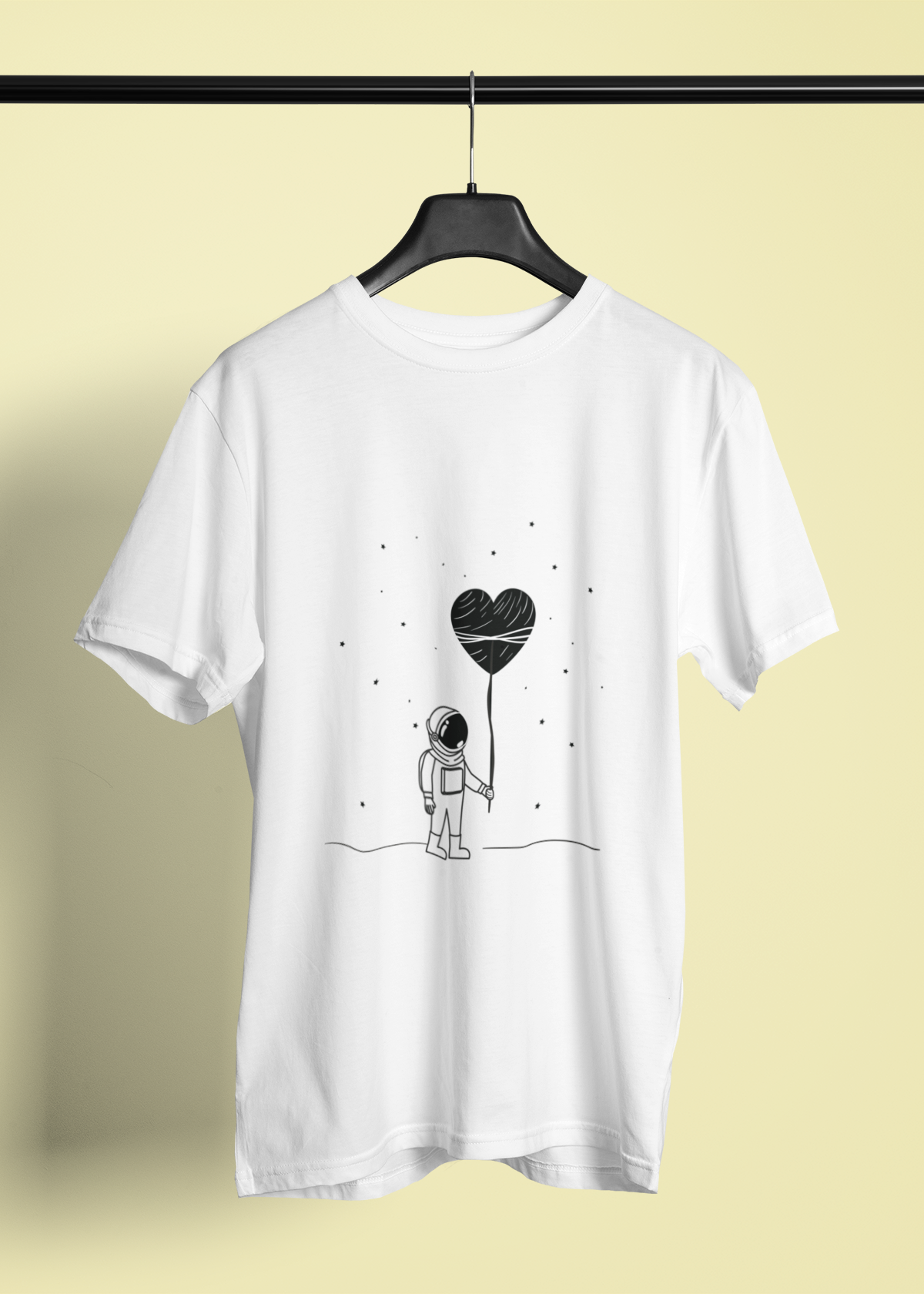 Astronot with Heart baskılı Bisiklet yaka beyaz T-shirt 