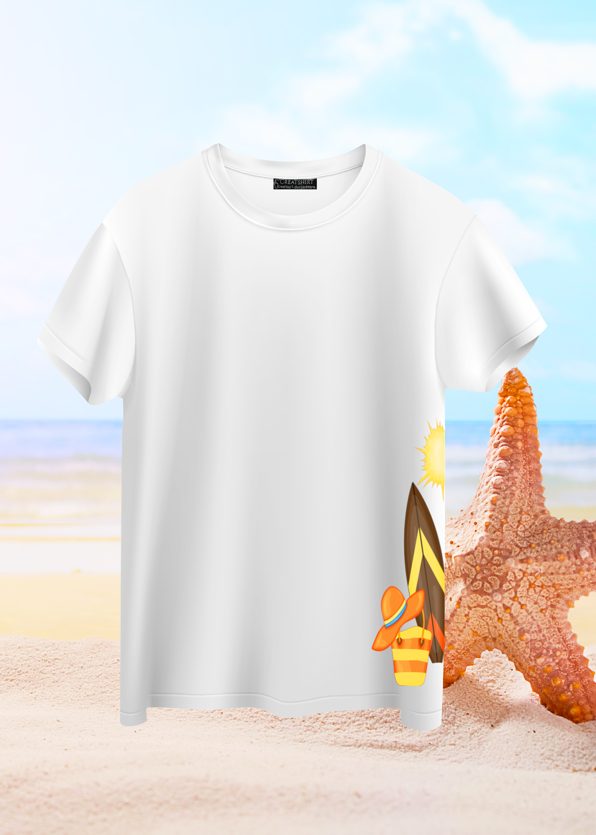Crea-tshirt ‘Surfboard ’ Yan baskılı Bisiklet Yaka T-shirt 