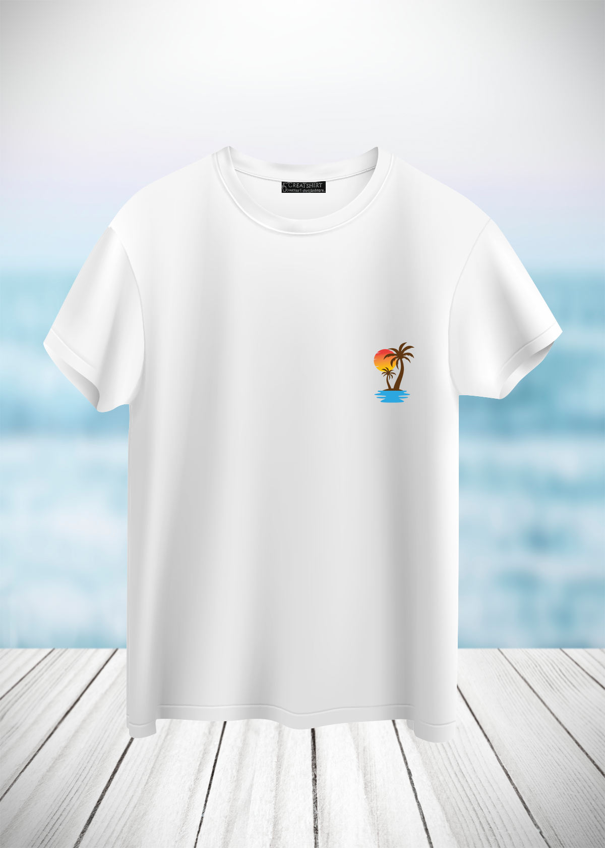  Crea-tshirt ‘Palm tree ’ Ön baskılı Bisiklet Yaka Beyaz  T-shirt