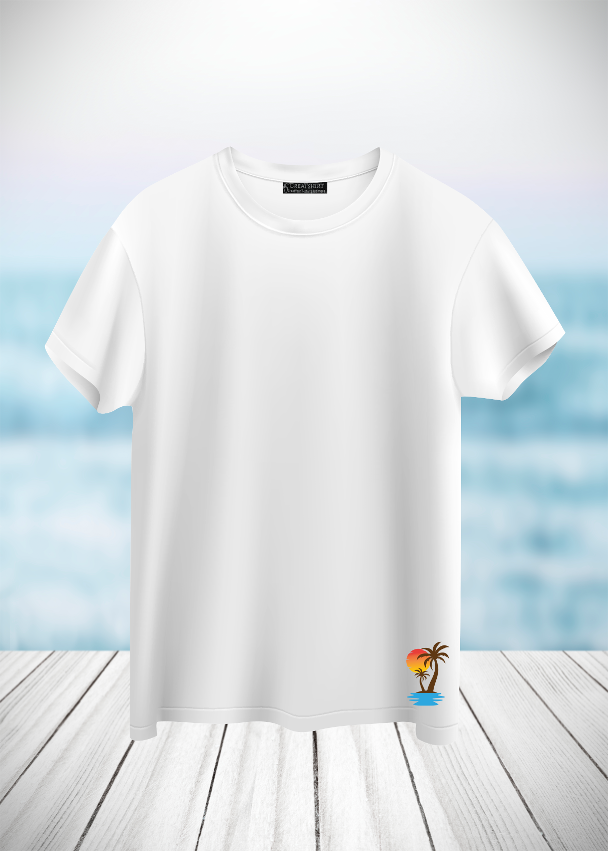  Crea-tshirt ‘Palm tree ’ Etek ucu baskılı Bisiklet Yaka Beyaz  T-shirt