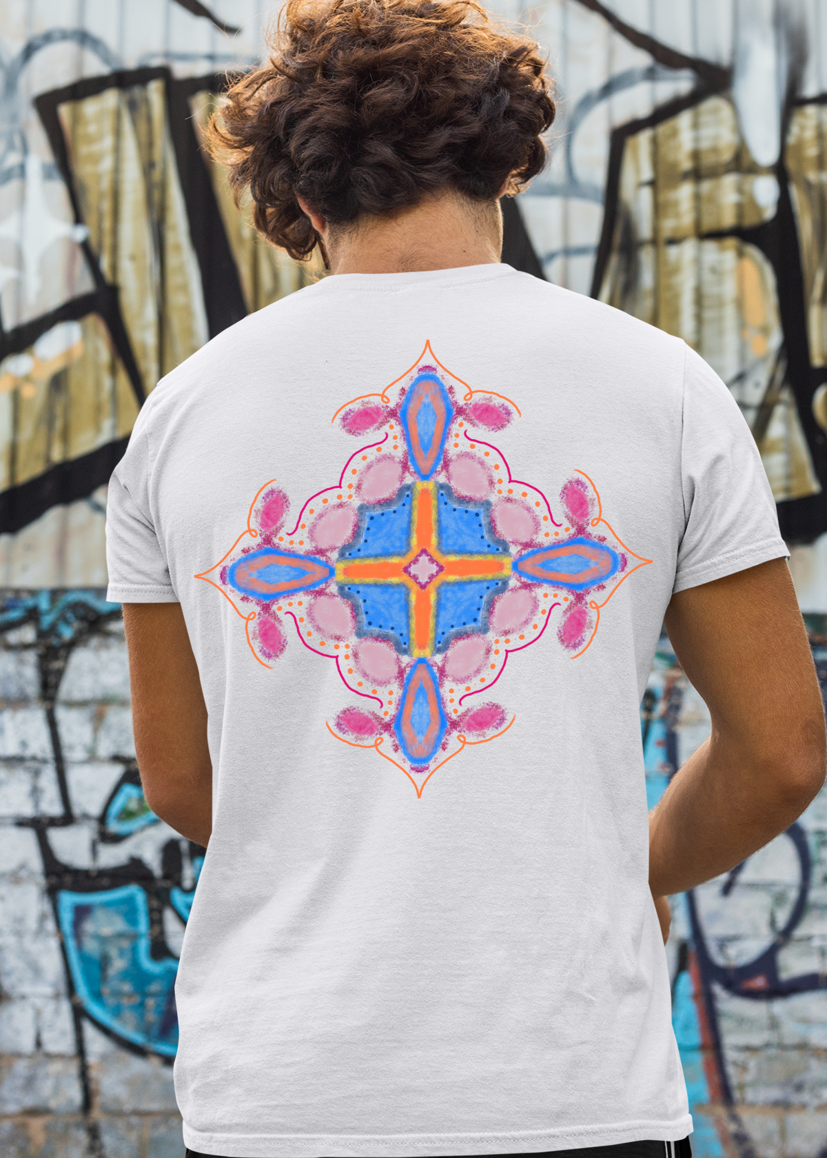 Crea-tshirt ‘Hand Draw ’ Sırt baskılı Bisiklet Yaka T-shirt 
