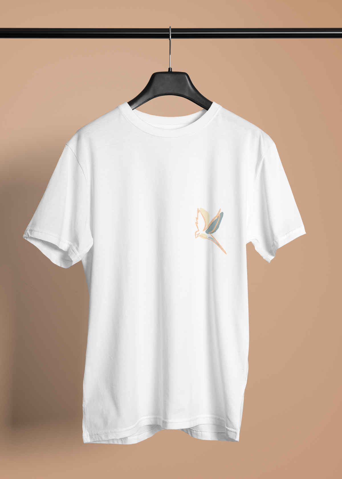 'Free Bird' Özel tasarım Göğüs baskılı Bisiklet yaka Beyaz T-shirt