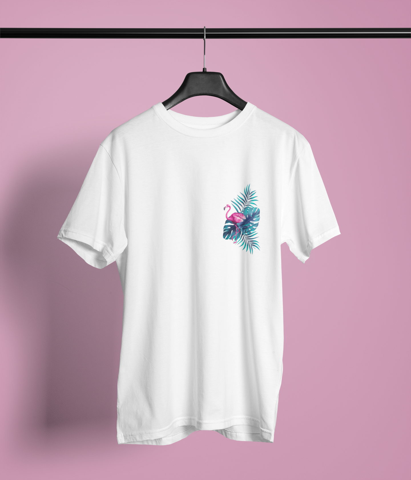 Crea-tshirt ‘ Flamingo ’Göğüs  baskılı Beyaz Bisiklet Yaka T-shirt